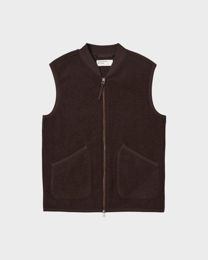 Zip Waistcoat Wool Fleece Brown
