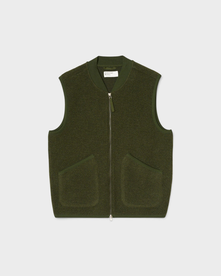 Zip Waistcoat Wool Fleece Olive