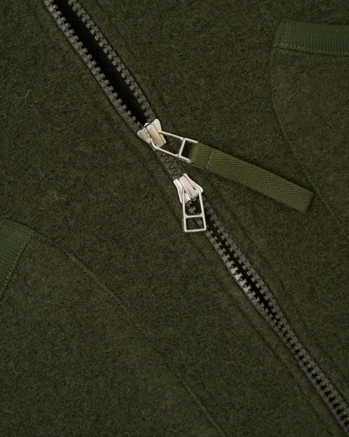 Zip Waistcoat Wool Fleece Olive