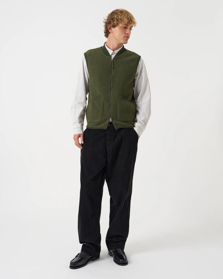 Zip Waistcoat Wool Fleece Olive