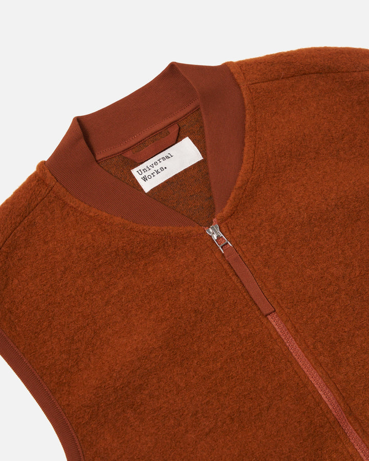 Zip Waistcoat Wool Fleece Rust
