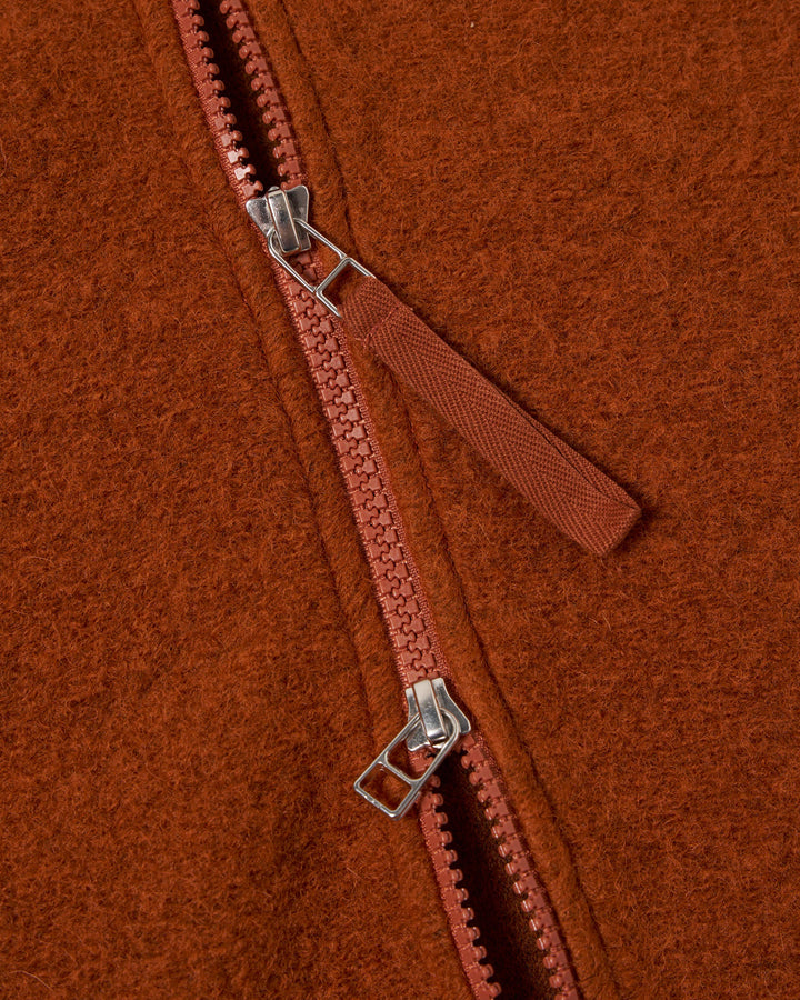 Zip Waistcoat Wool Fleece Rust