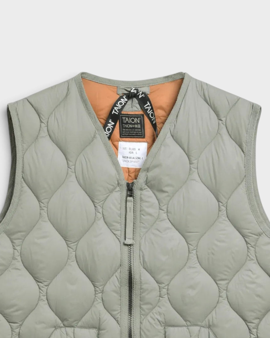 Military V Neck W-Zip Down Vest Dark Sage Green