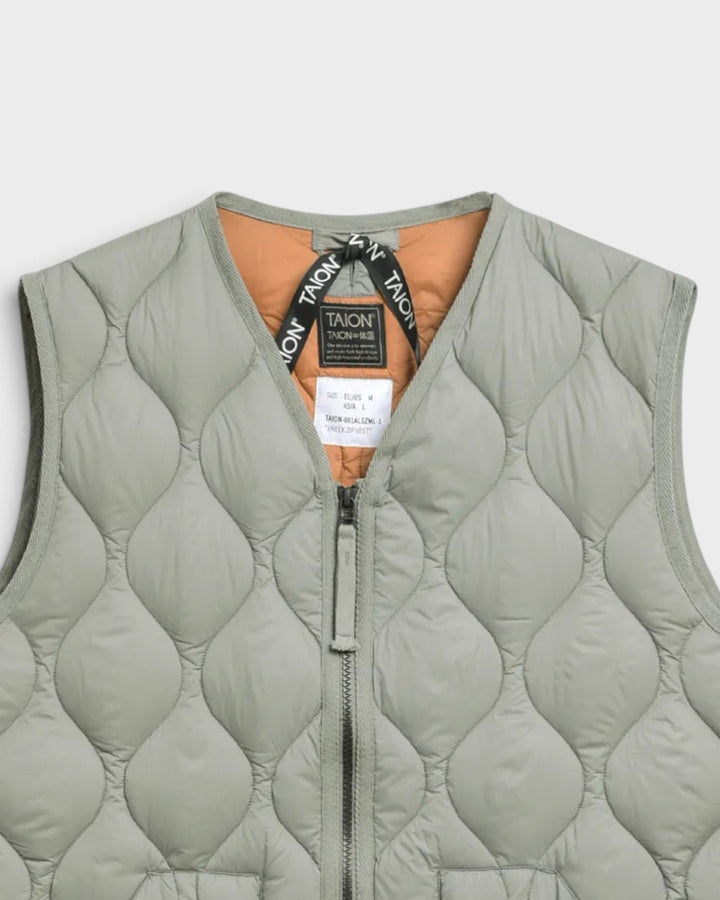 Military V Neck W-Zip Down Vest Dark Sage Green