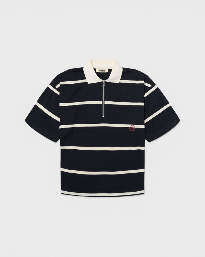 Hiro S/S Stripe Zip Polo Off-White/Navy