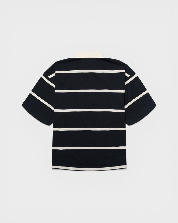 Hiro S/S Stripe Zip Polo Off-White/Navy