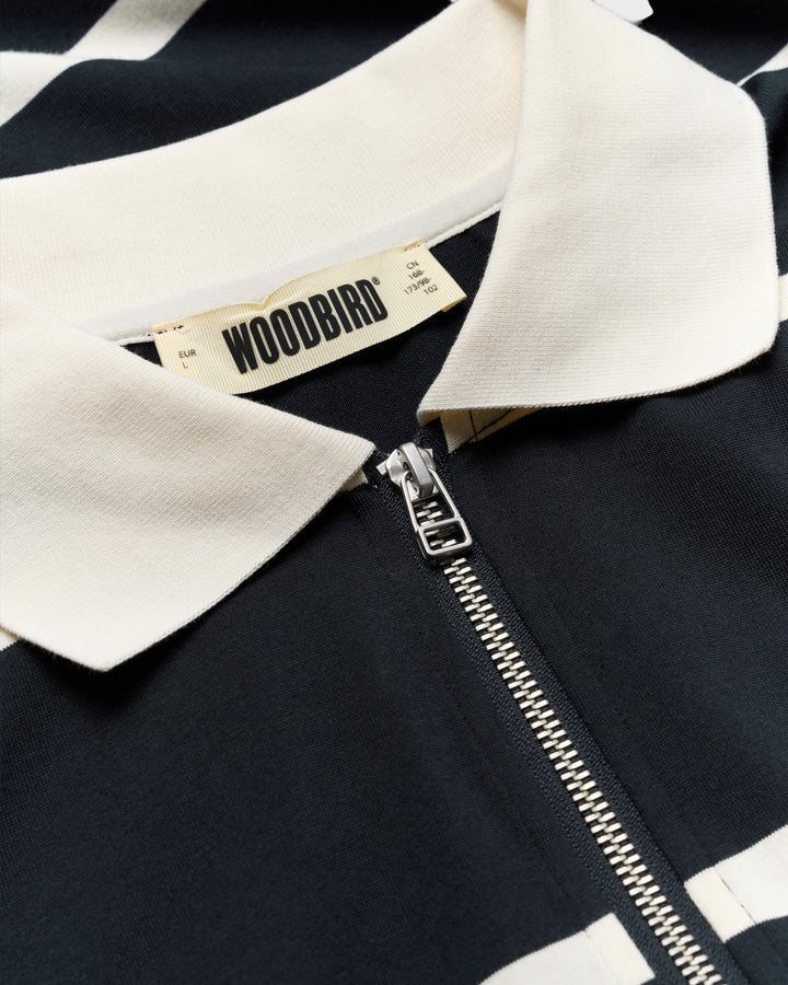 Hiro S/S Stripe Zip Polo Off-White/Navy