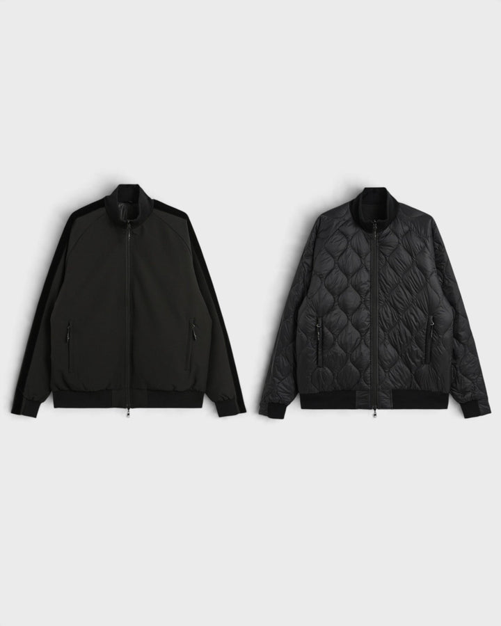 Taion Reversible Relax High-Neck Down Jacket BK×BK (LINE/BLACK), présentation à plat des deux faces