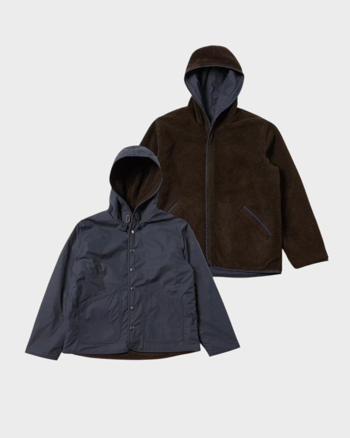 Reversible Simple Hooded Jacket Rec Polytech/Sherpa Black/Brown