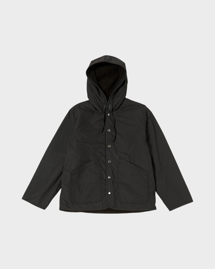Reversible Simple Hooded Jacket Rec Polytech/Sherpa Black/Brown
