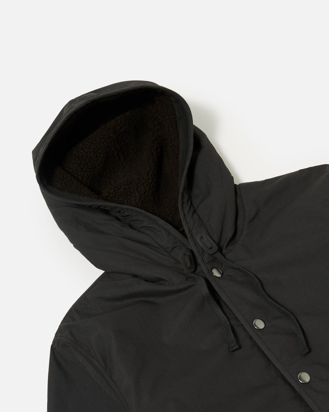 Reversible Simple Hooded Jacket Rec Polytech/Sherpa Black/Brown
