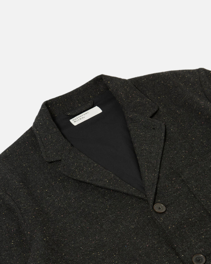 Three Button Jacket Salt N Pepper Tweed Black