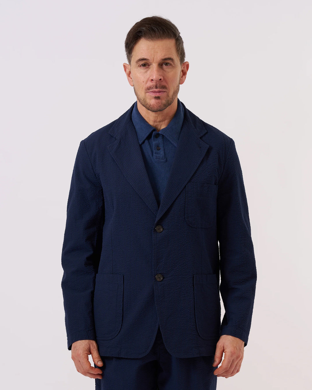 Two Button Jacket Derby Stripe Navy