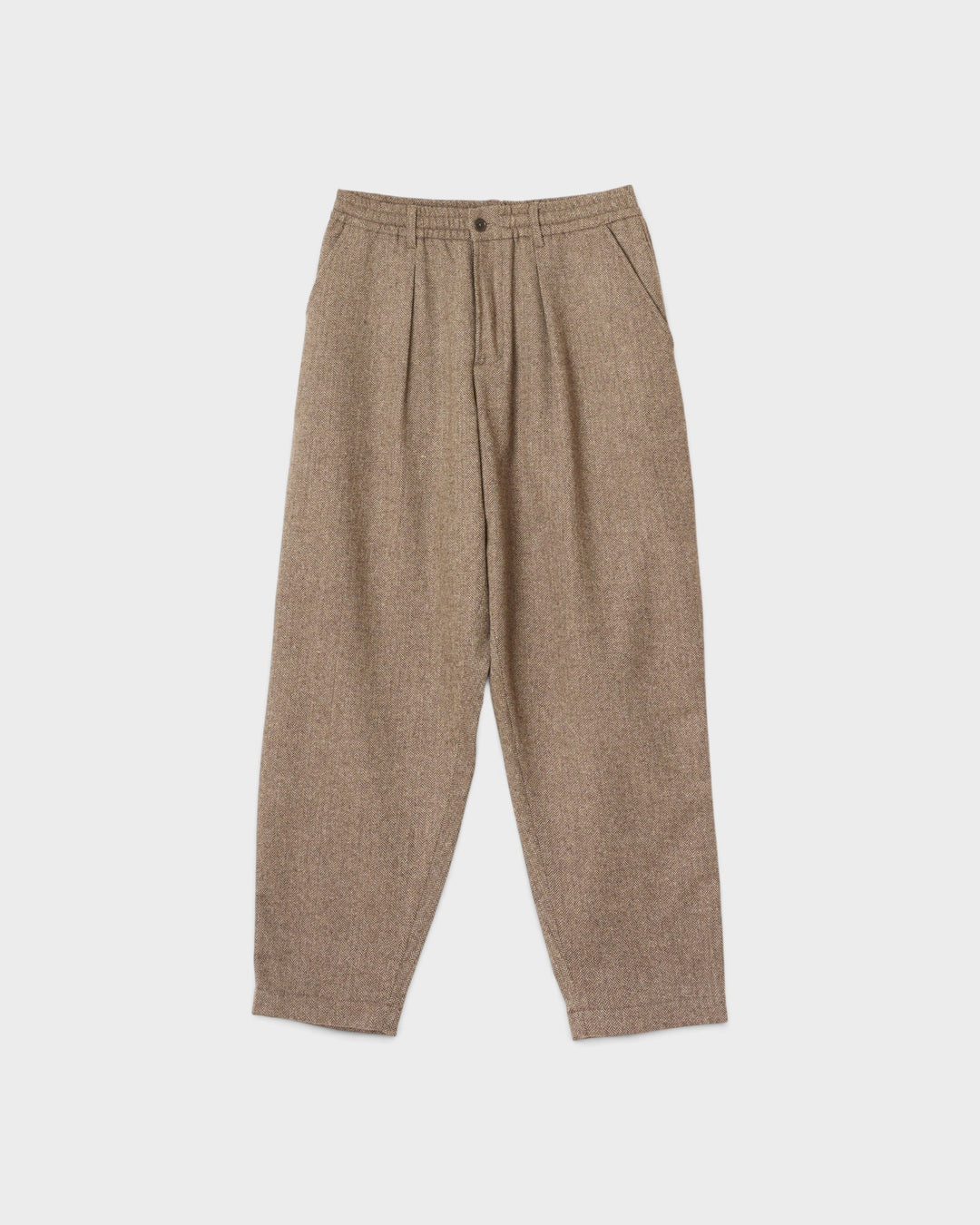 Pleated Track Pant Wool Herringbone Brown