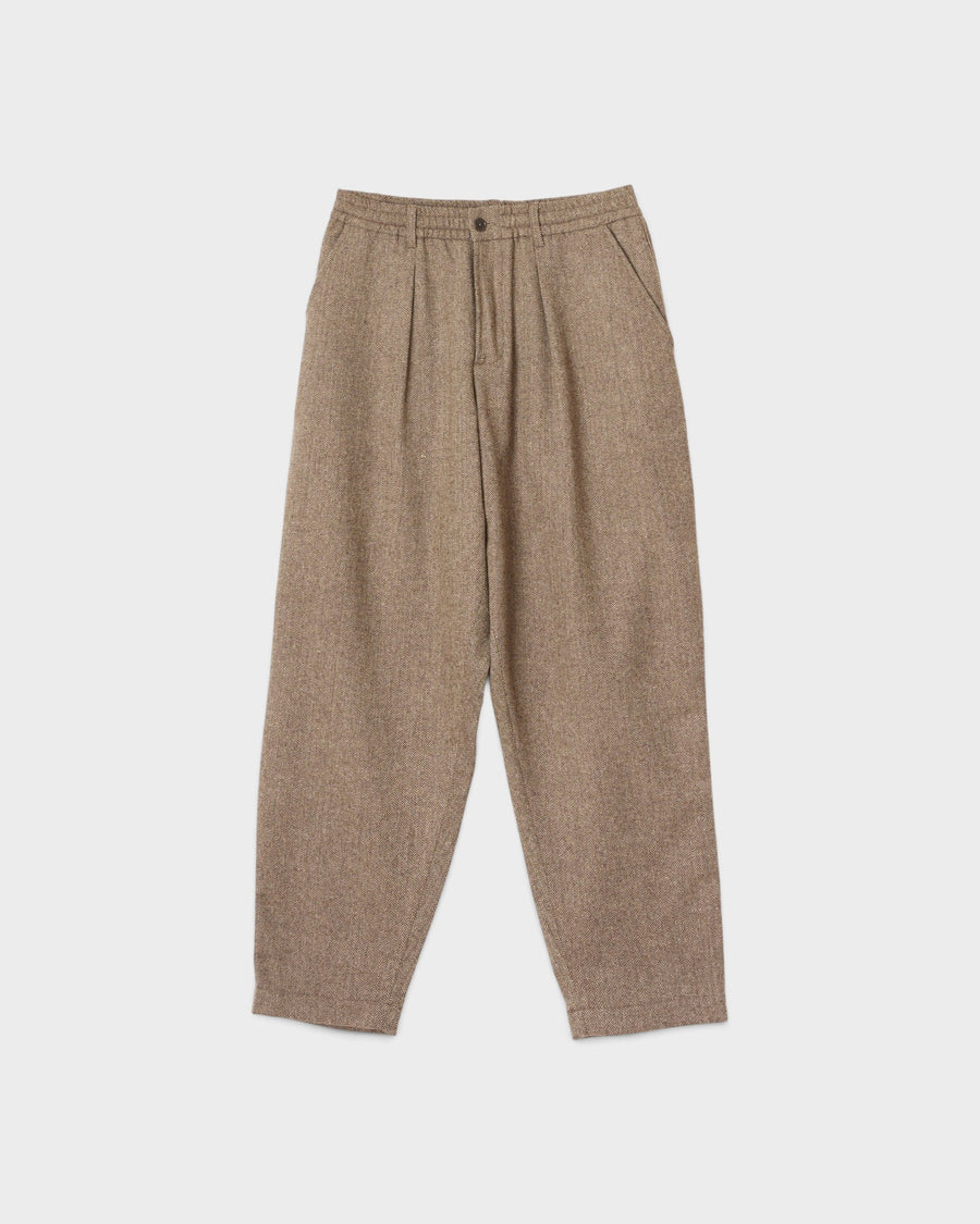 Pleated Track Pant Wool Herringbone Brown