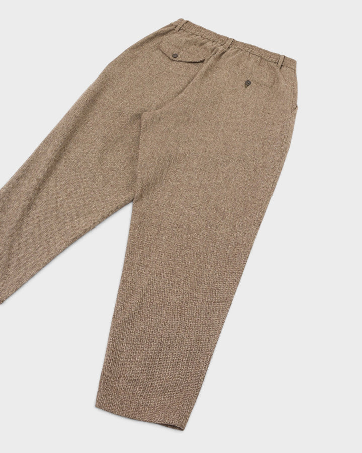 Pleated Track Pant Wool Herringbone Brown