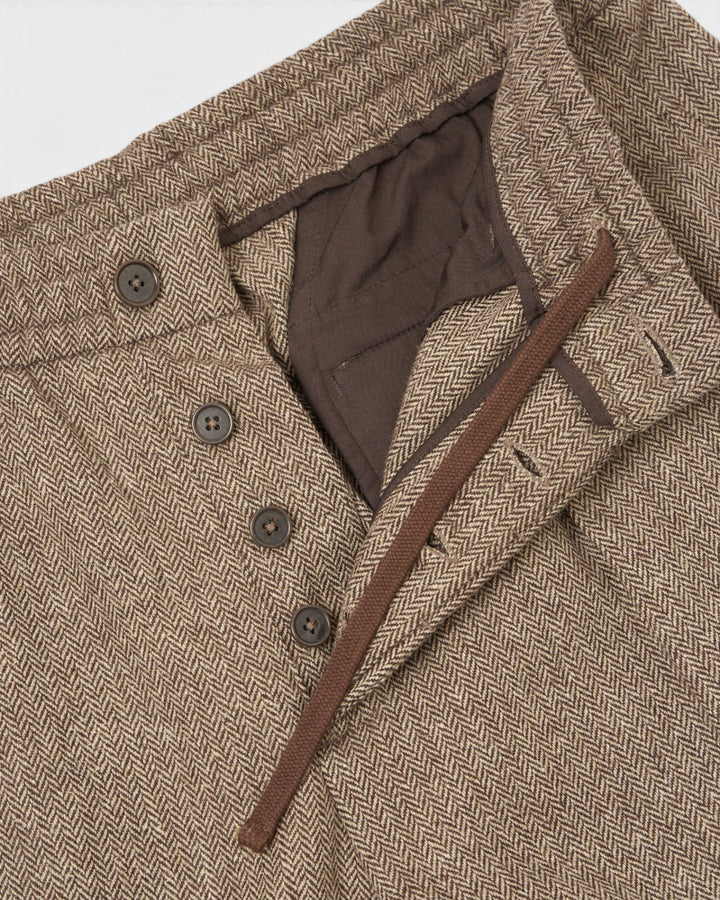 Pleated Track Pant Wool Herringbone Brown
