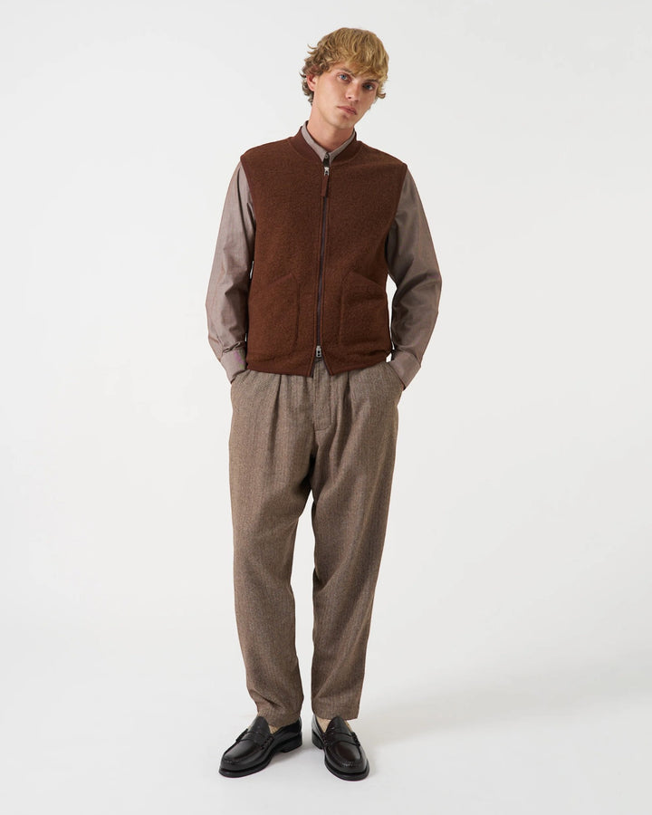 Pleated Track Pant Wool Herringbone Brown