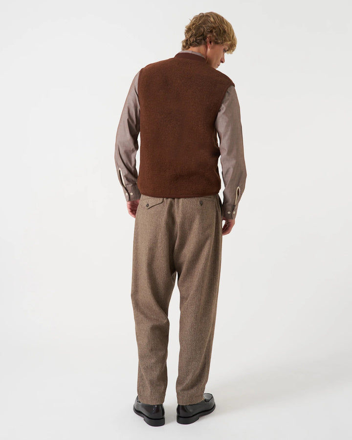 Pleated Track Pant Wool Herringbone Brown