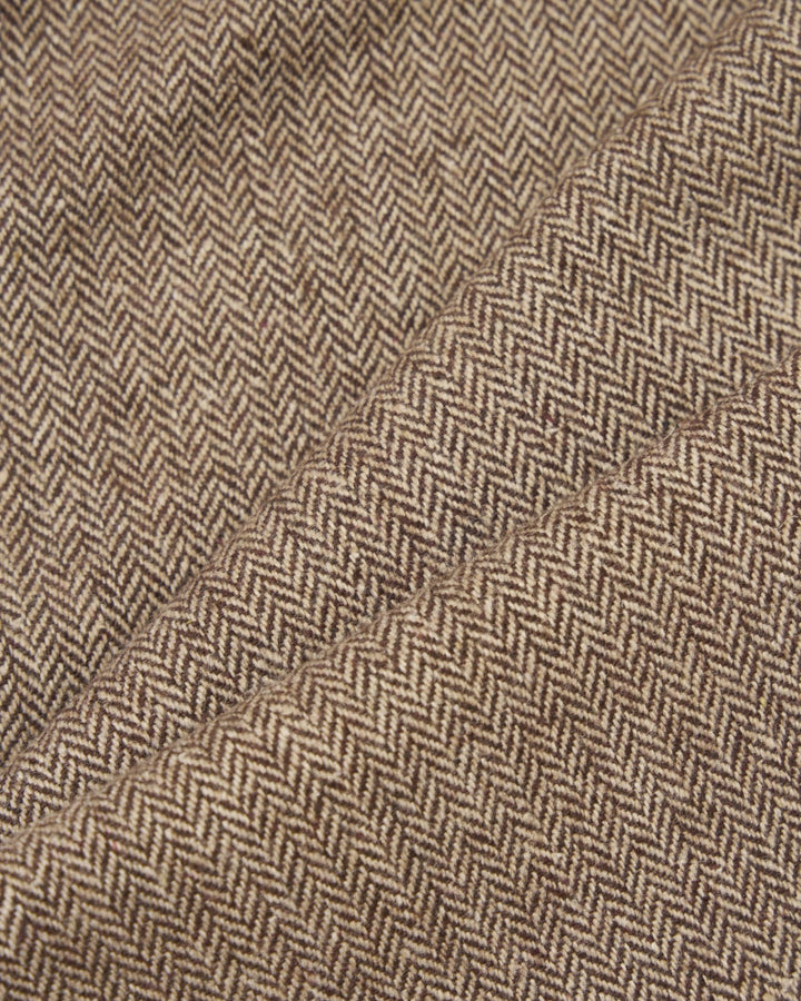 Pleated Track Pant Wool Herringbone Brown