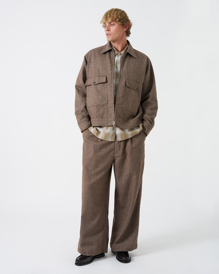 E130 Jacket Wool Herringbone Brown