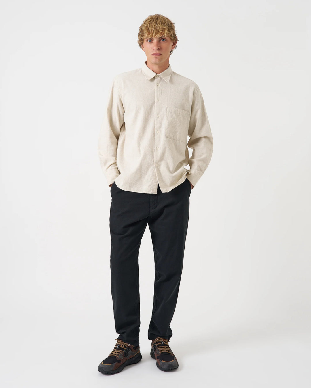 Square Pocket Shirt Brushed Flannel Ecru