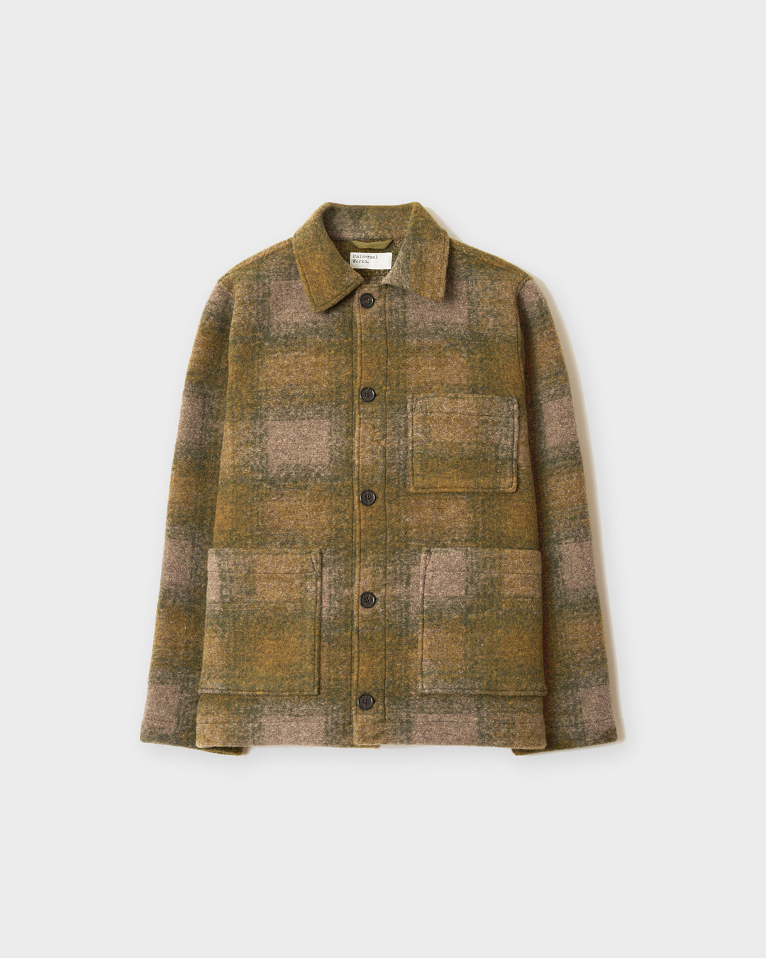 Veste Universal Works Tag Jacket Techno Melton Check Olive à plat