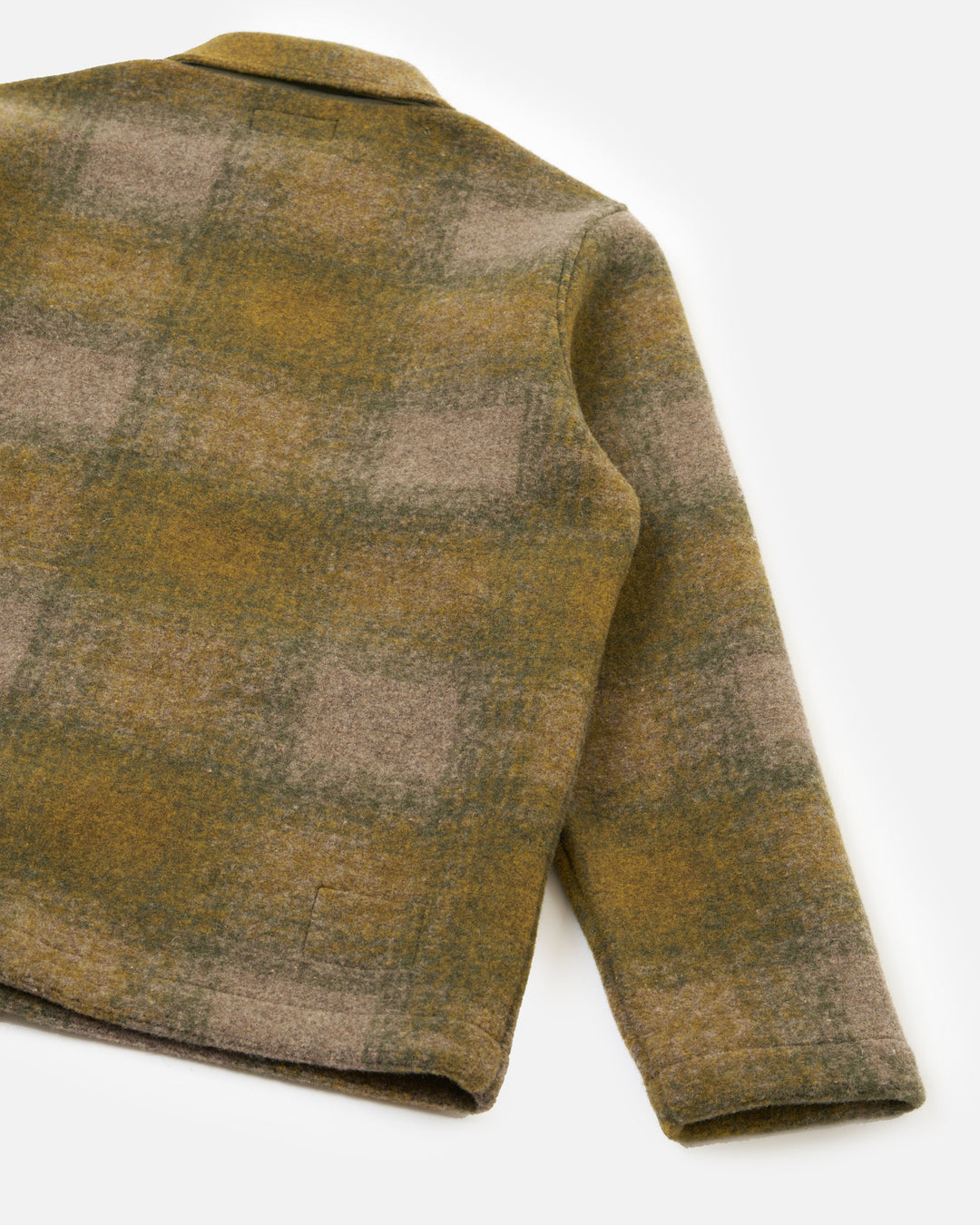 Veste Universal Works Tag Jacket Techno Melton Check Olive vue de dos