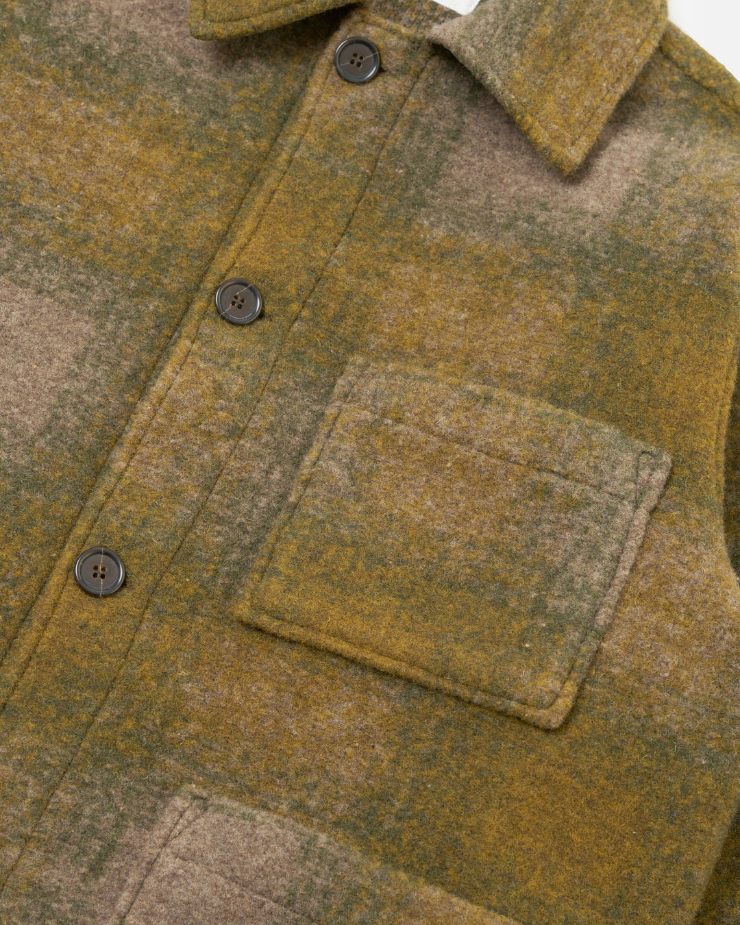 Veste Universal Works Tag Jacket Techno Melton Check Olive détail
