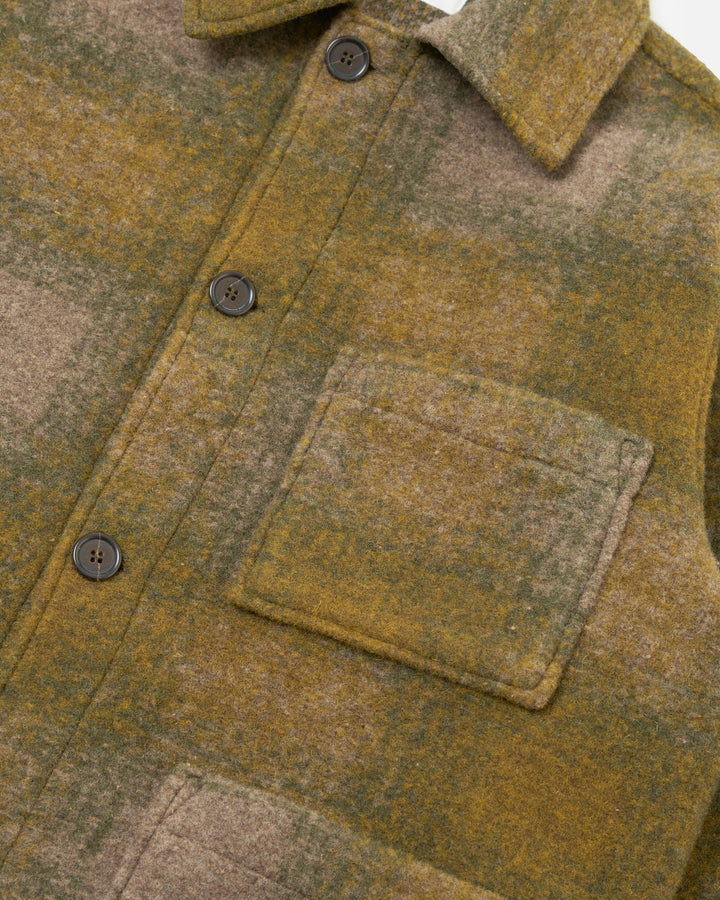 Veste Universal Works Tag Jacket Techno Melton Check Olive détail