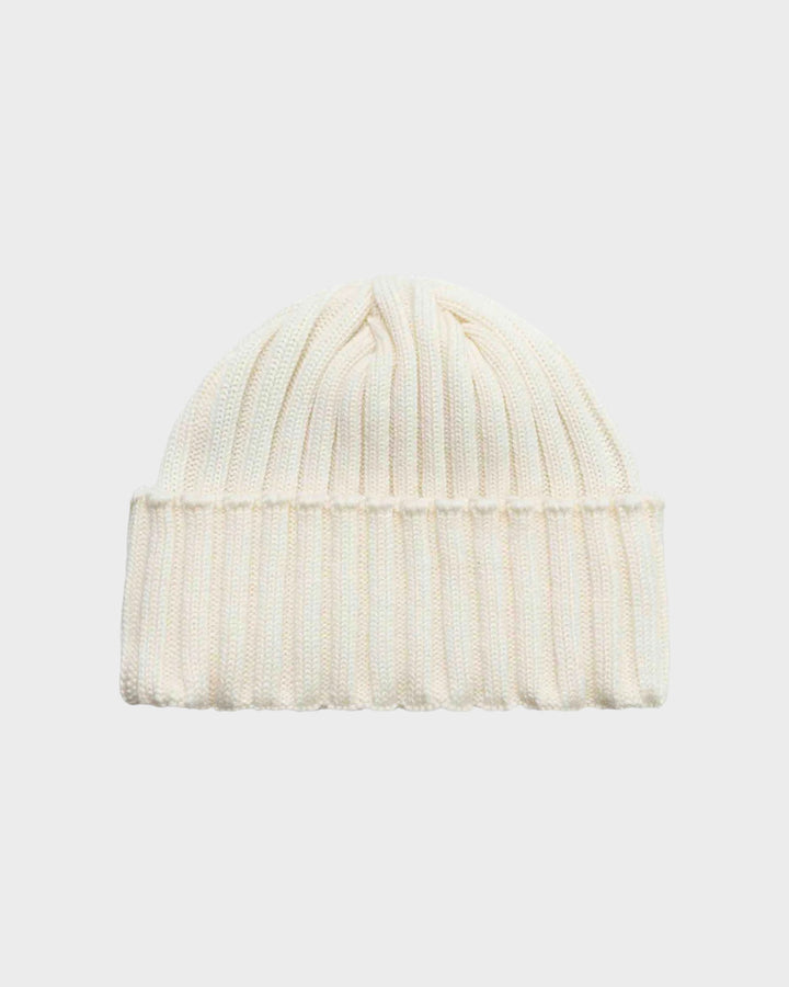Bonnet à côtes Beige Écume 100% laine mérinos