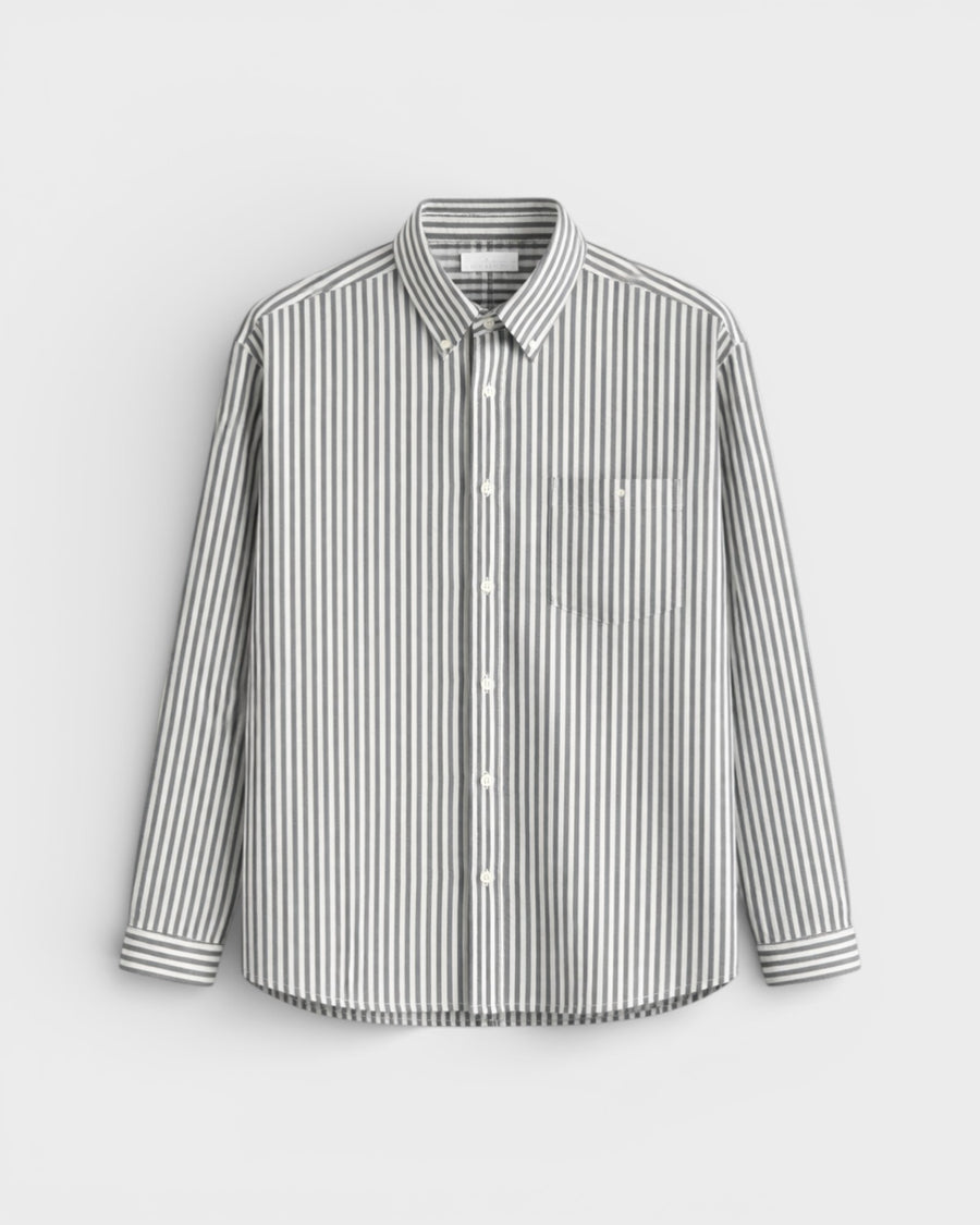 Long Sleeve Baggy Shirt Seersucker Thousand Stripes Black