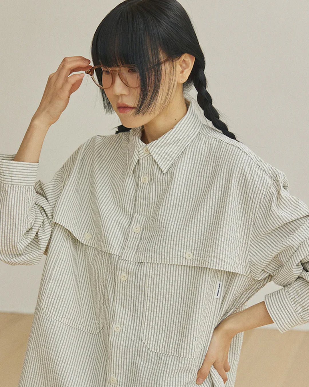 Stripe Pocket Work Shirt Ivory