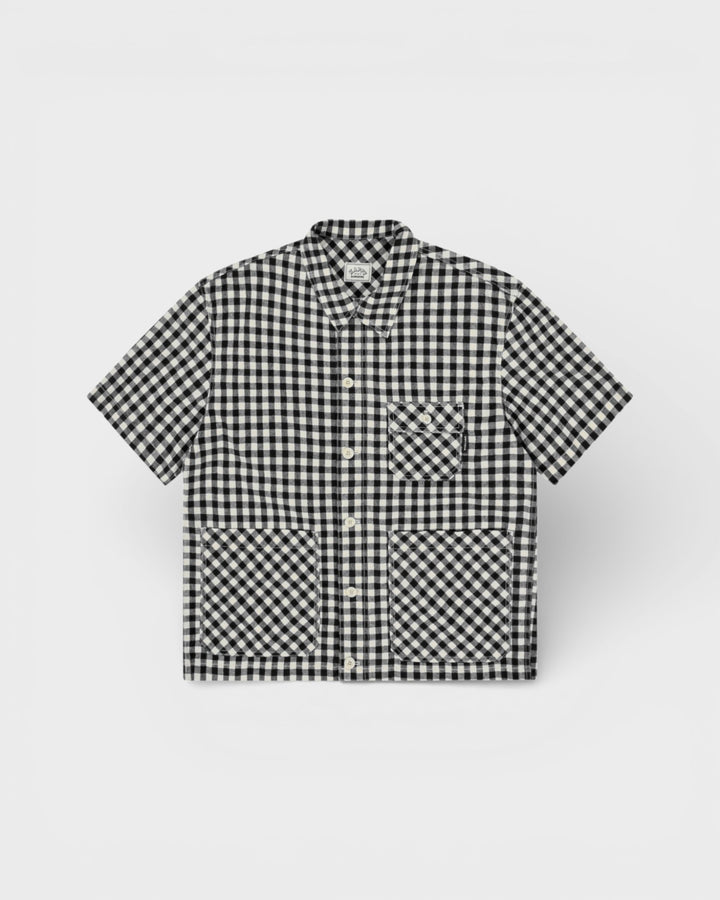 Gingham Check Linen Half Jacket Black