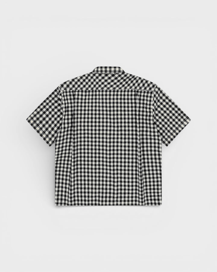 Gingham Check Linen Half Jacket Black