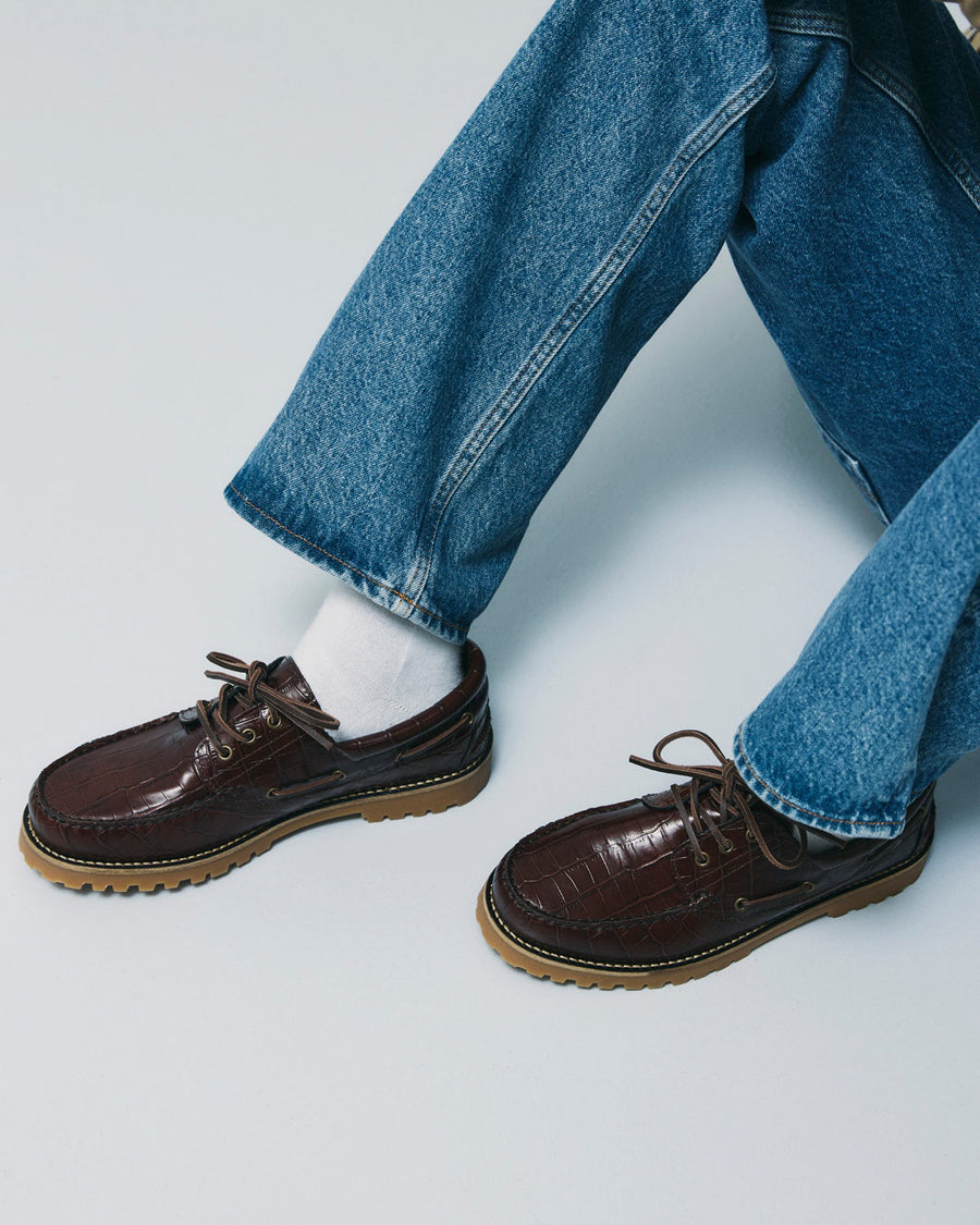 Ollie Boat Shoe Brown Croco Leather