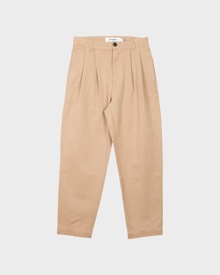 Double Pleats Twill Pants Beige