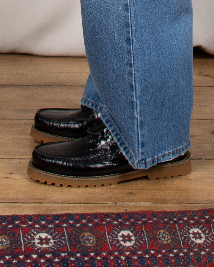Ollie Boat Shoe Black Croco Leather