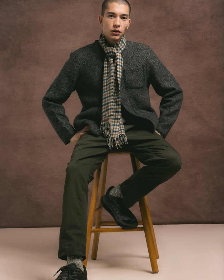 Neist Cardigan in Moss Herringbone Wool