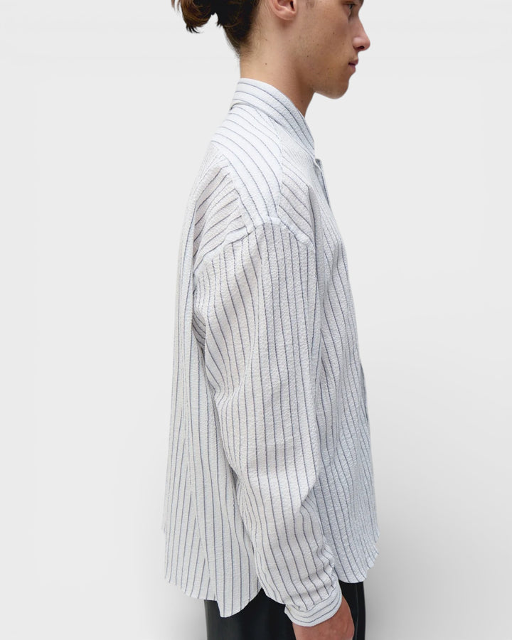 Long Sleeve Baggy Shirt Seersucker Blue Stripes