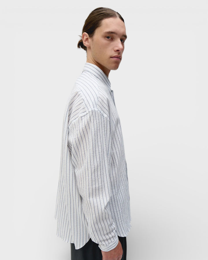 Long Sleeve Baggy Shirt Seersucker Blue Stripes