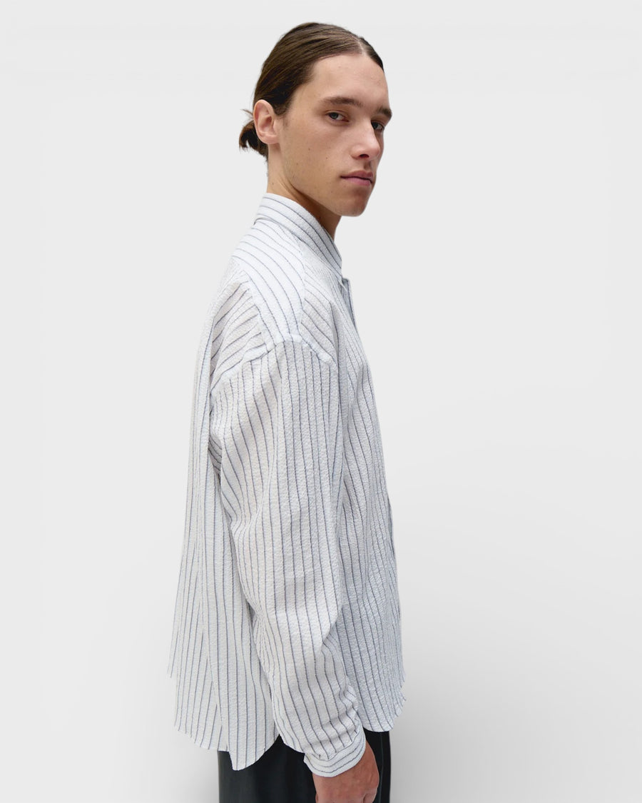Long Sleeve Baggy Shirt Seersucker Blue Stripes