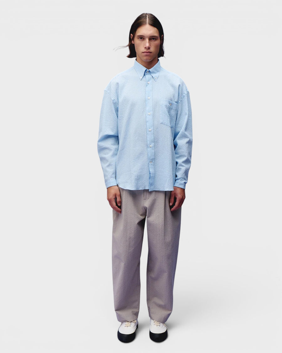 Long Sleeve Baggy Shirt Seersucker Sky Blue