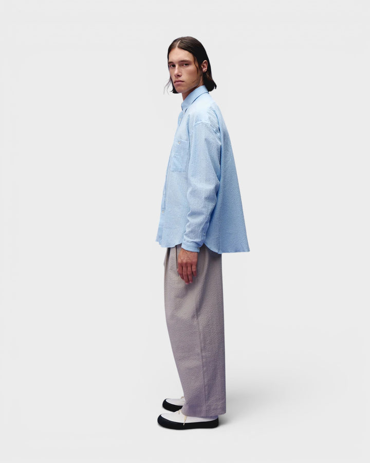 Long Sleeve Baggy Shirt Seersucker Sky Blue