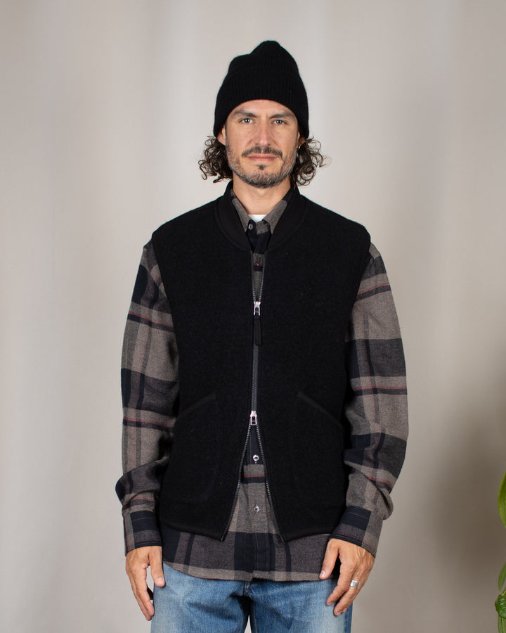Zip Waistcoat Wool Fleece Black
