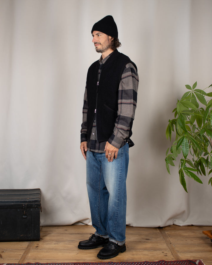 Zip Waistcoat Wool Fleece Black