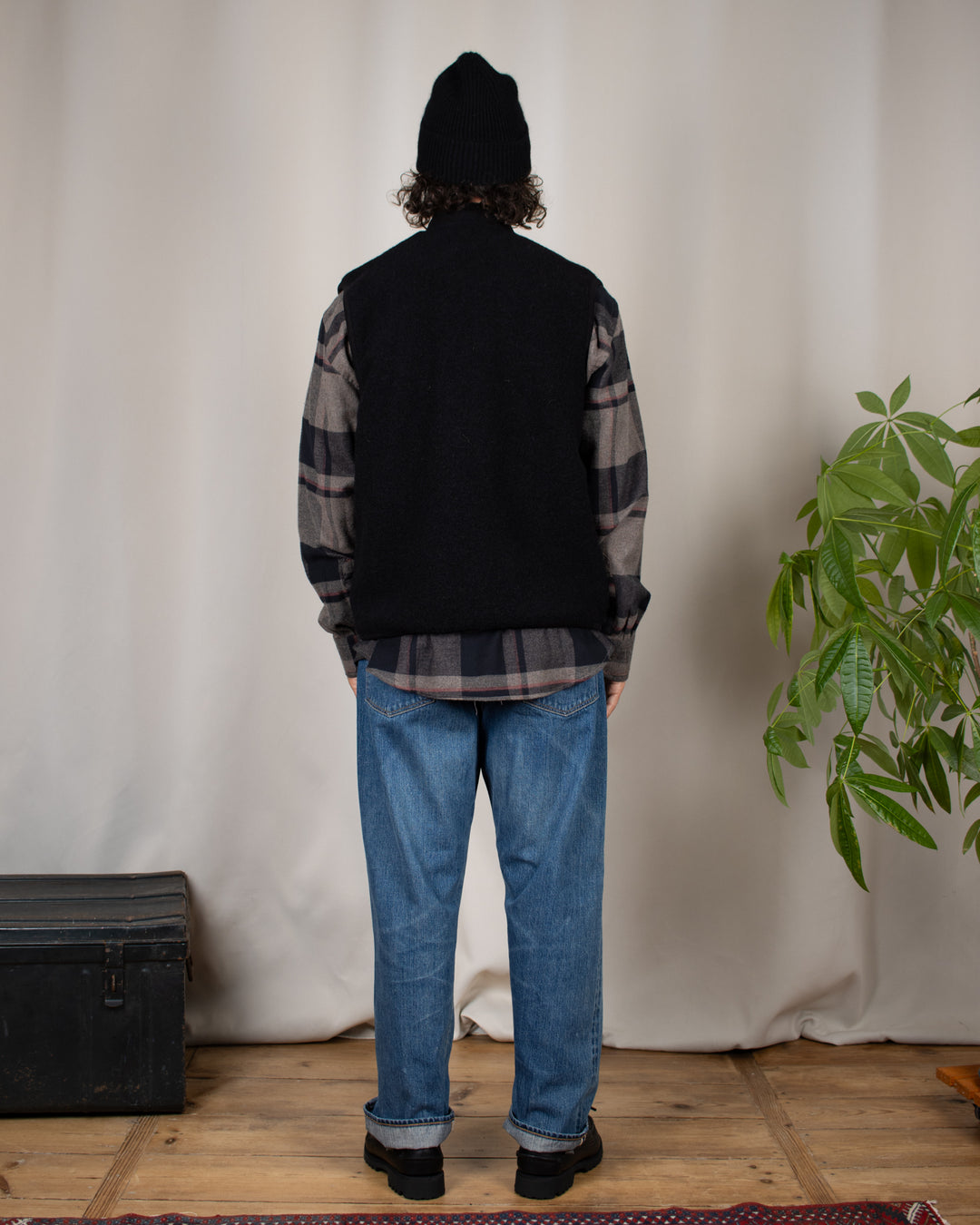 Zip Waistcoat Wool Fleece Black