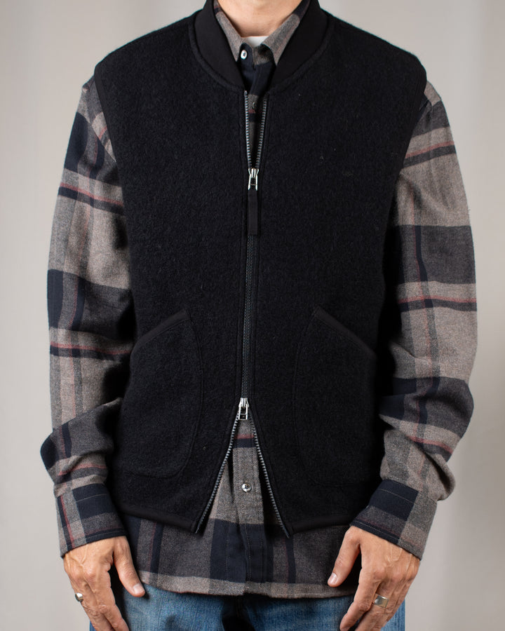 Zip Waistcoat Wool Fleece Black