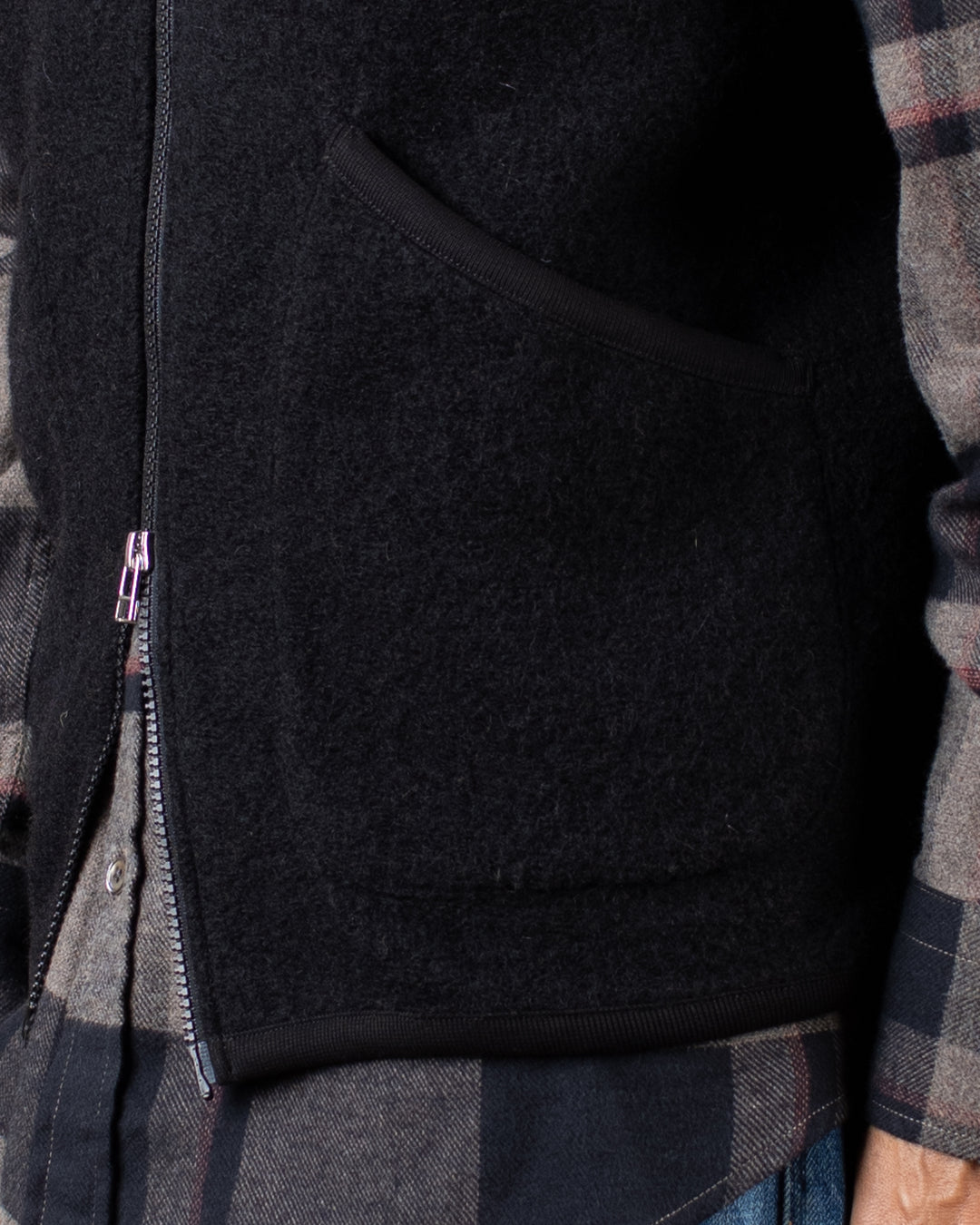Zip Waistcoat Wool Fleece Black