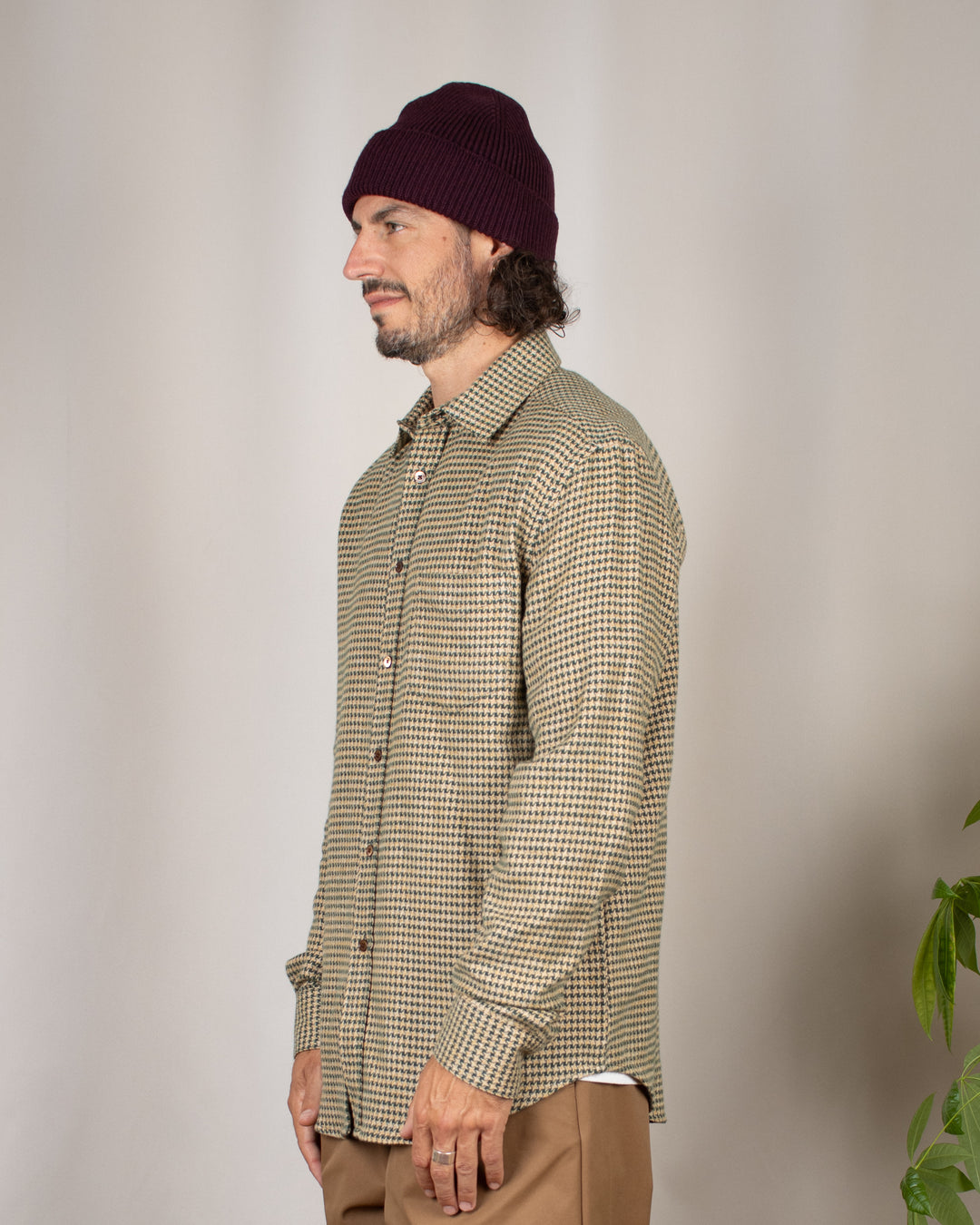 Abstract Pied Poule Flannel Shirt Green